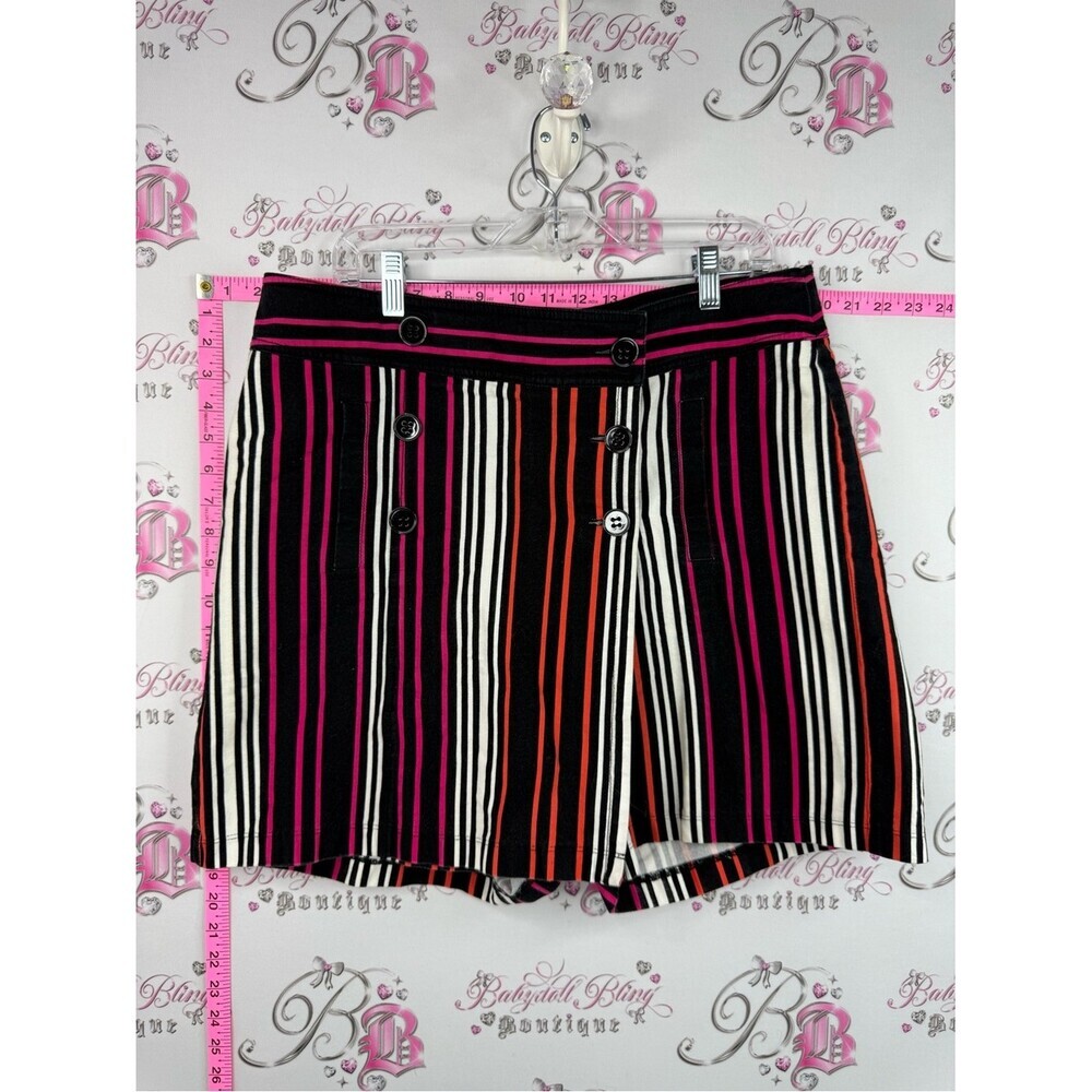 Bianca nygard Striped Button-Front Bermuda Shorts - Black  Pink & Orange Stripes